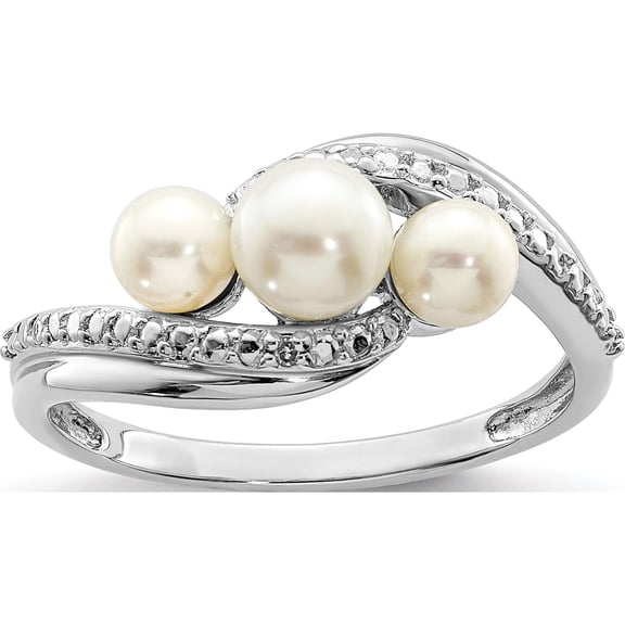 Sterling Silver Rhodium Plated Diamond And Fw Cultured Pearl Ring (Size 7) Made In India qr4617-7