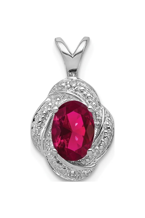 Sterling Silver Rhodium Plated Diamond and Lab Created Ruby Pendant