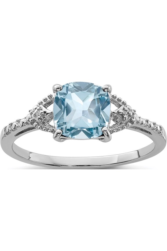 Sterling Silver Rhodium Plated Diamond and Sky Blue Topaz Ring