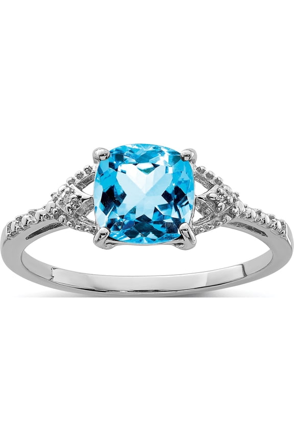 Sterling Silver Rhodium Plated Diamond and Sky Blue Topaz Ring