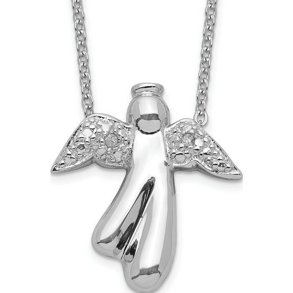 Sterling Silver Rhodium-Plated Diamond Angel Necklace Made In India qg2054-18