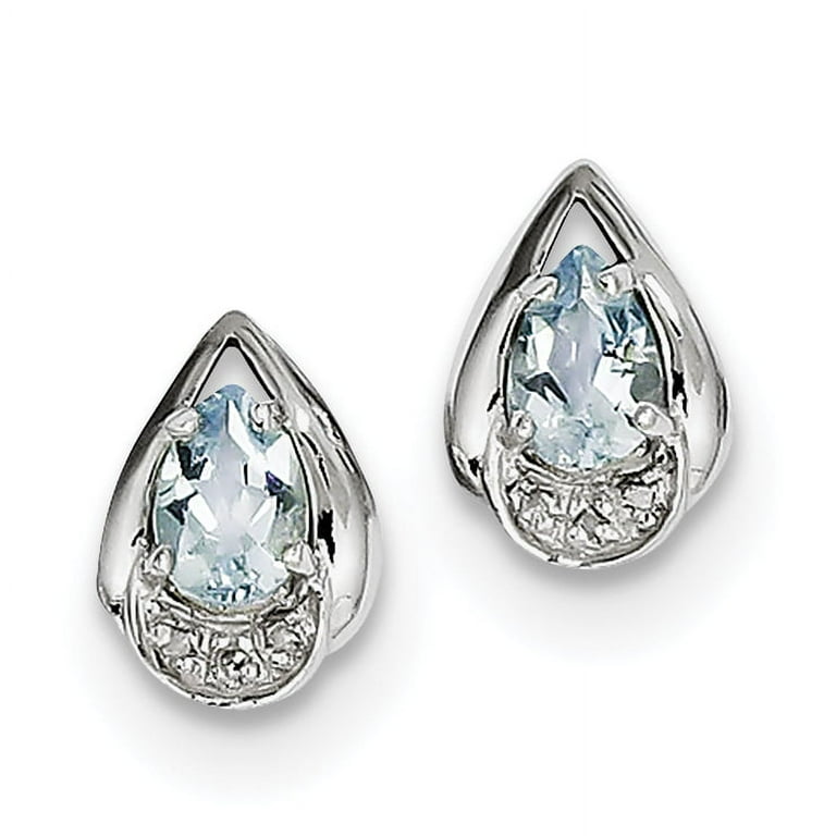 Sterling Silver Rhodium Plated Diamond Aquamarine Post Earrings Sterling Silver Earrings