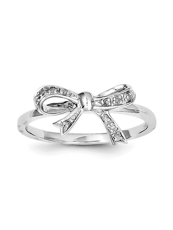 Sterling Silver Rhodium Plated Diamond Bow Ring QR5709