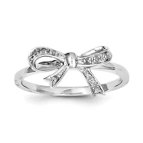 Sterling Silver Rhodium Plated Diamond Bow Ring QR5709