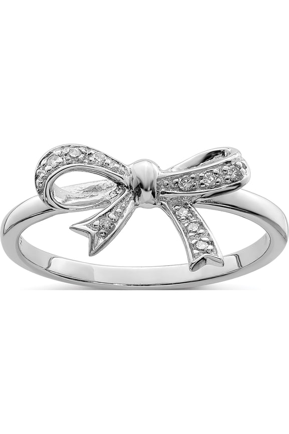 Sterling Silver Rhodium Plated Diamond Bow Ring (Size 6) Made In India qr5709-6