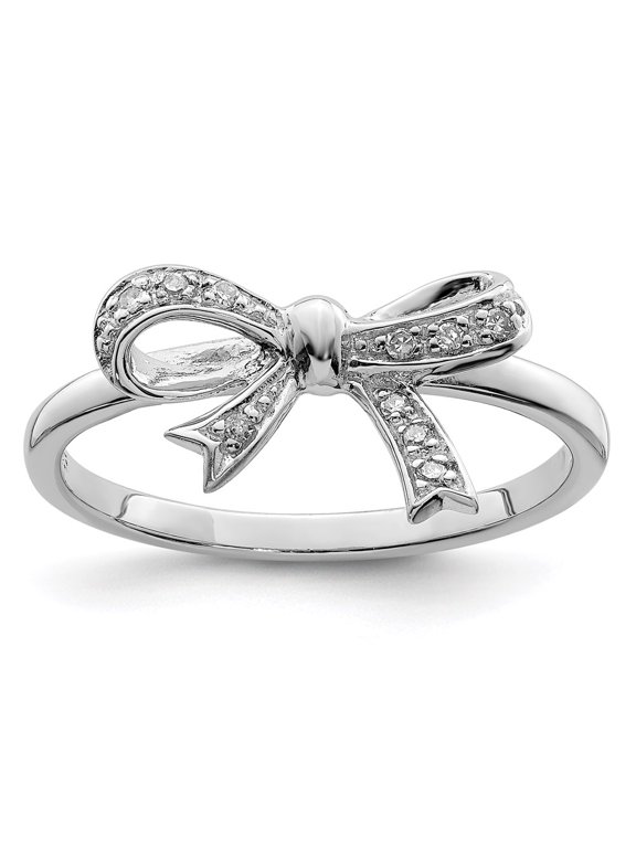 Sterling Silver Rhodium Plated Diamond Bow Ring
