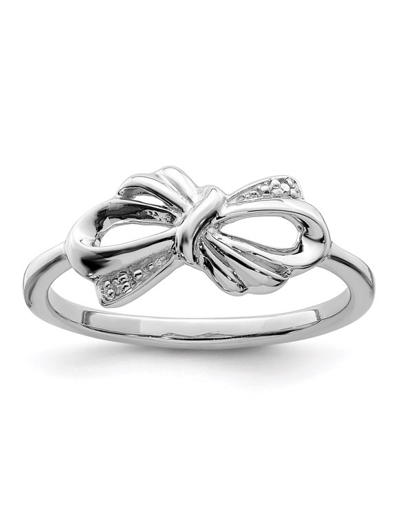 Sterling Silver Rhodium Plated Diamond Bow Ring