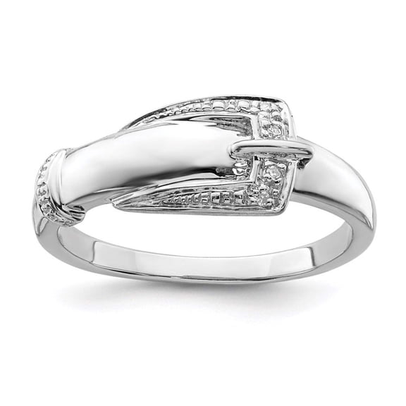 925 Sterling Silver Polished Rhodium Plated Diamond Buckle Ring Size 8 Ring for Women - .010 dwt