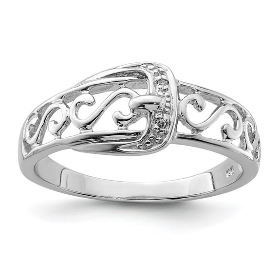 Sterling Silver Rhodium Plated Diamond Buckle Ring