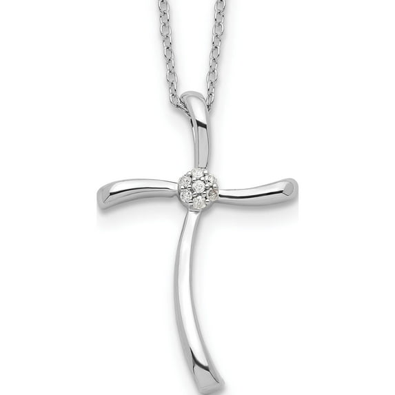 Sterling Silver Rhodium-Plated Diamond Cross Necklace Made In India qdx160-16