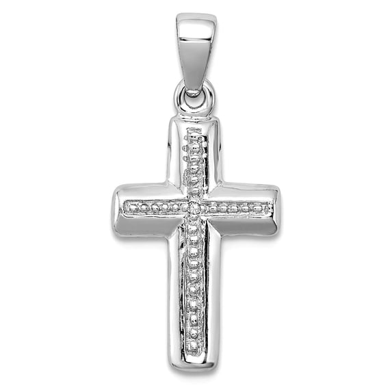 925 Sterling Silver Textured Polished Rhodium Plated Diamond Religious Faith Cross Pendant Necklace 25x12mm Wide Pendant