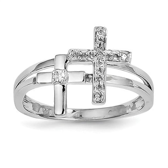 Sterling Silver Rhodium Plated Diamond  Crosses Ring QR4677