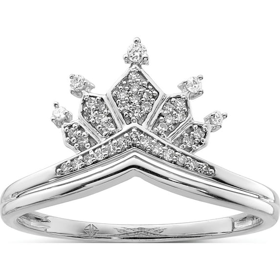 Sterling Silver Rhodium Plated Diamond Crown Ring (Size 6) Made In India qr5738-6