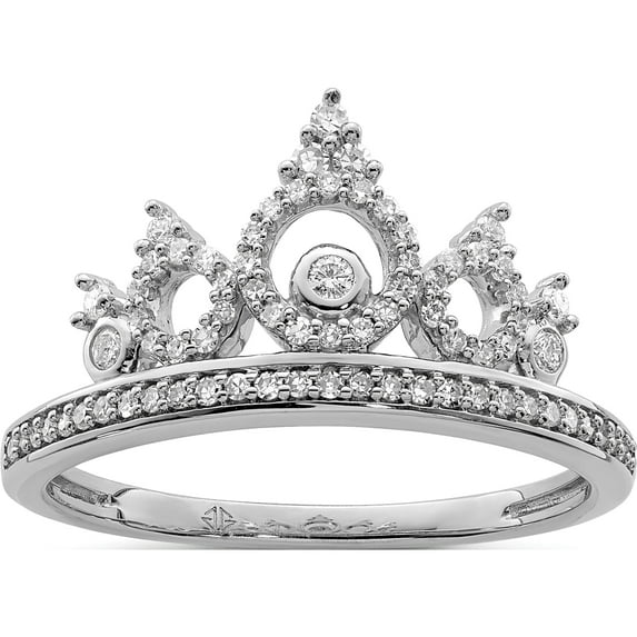 Sterling Silver Rhodium Plated Diamond Crown Ring (Size 8) Made In India qr5736-8
