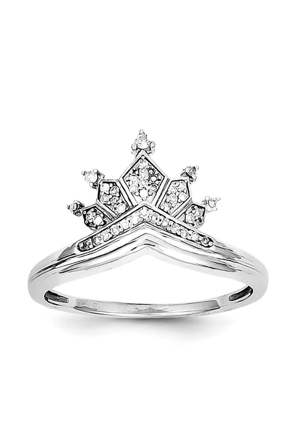 Sterling Silver Rhodium Plated Diamond Crown Ring