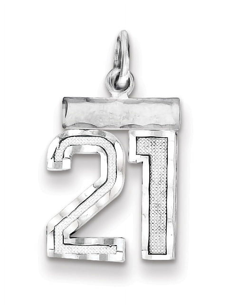 Sterling Silver Rhodium-Plated Diamond-Cut #21 Charm (20 X 14) Made In United States qsn21