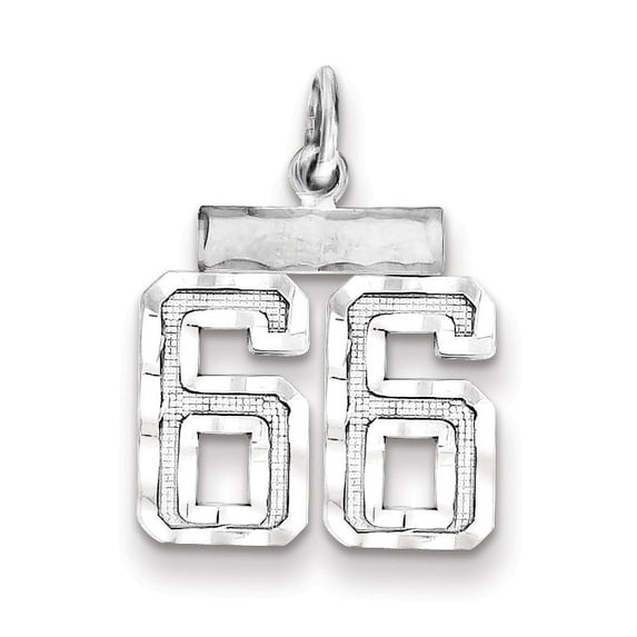 Sterling Silver Rhodium-Plated Diamond-Cut #66 Charm (20 X 14) Made In United States qsn66