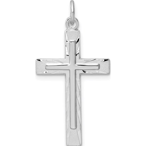 Sterling Silver Rhodium-Plated Diamond-Cut Cross Pendant Made In United States qc9700