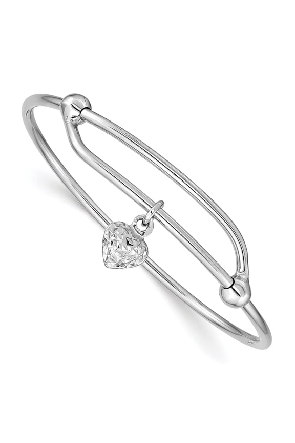 Sterling Silver Rhodium Plated Diamond Cut Heart Baby Bangle Bracelet Jewelry