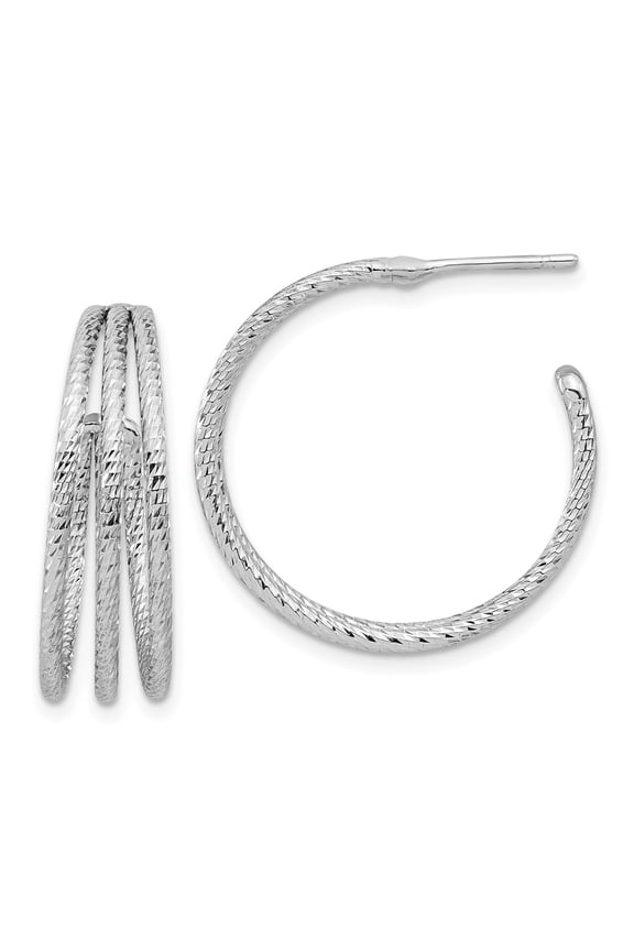 Sterling Silver Rhodium-Plated Diamond Cut J-Hoop Earrings