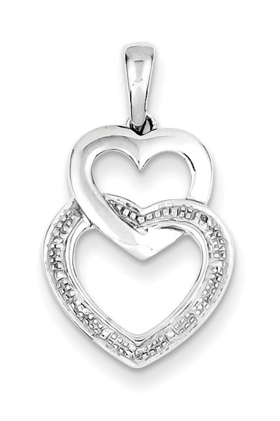 Sterling Silver Rhodium Plated Diamond Double Heart Pendant