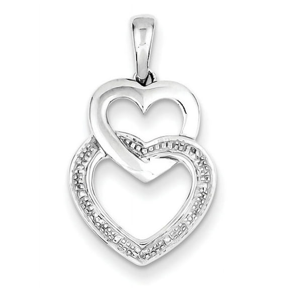 Sterling Silver Rhodium Plated Diamond Double Heart Pendant