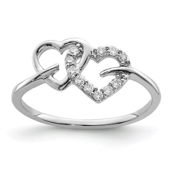 Sterling Silver Rhodium Plated Diamond Double Heart Ring QR5607