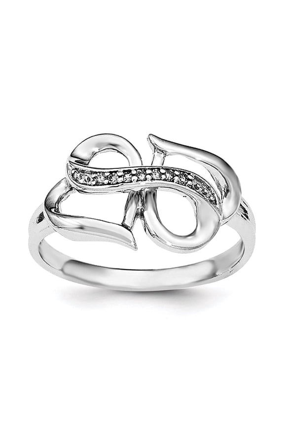 Sterling Silver Rhodium Plated Diamond Double Heart Ring QR6420