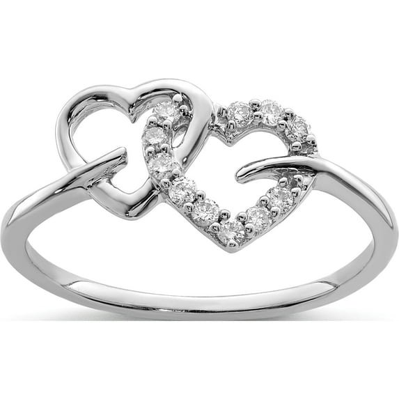 Sterling Silver Rhodium Plated Diamond Double Heart Ring (Size 7) Made In India qr5607-7