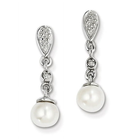 Sterling Silver Rhodium Plated Diamond & Freshwater Cultured Pearl Earrings