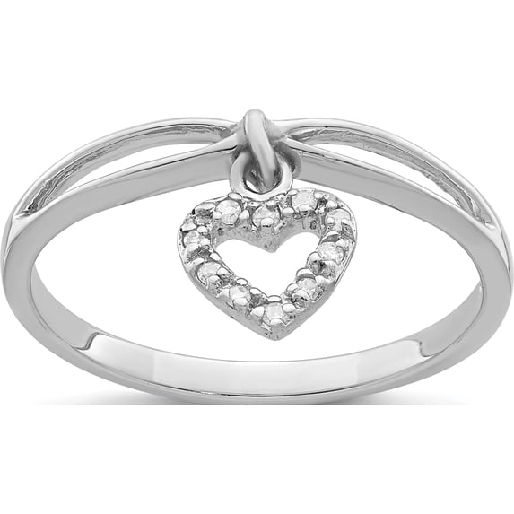 Sterling Silver Rhodium Plated Diamond Heart Dangle Ring (Size 7) Made In India qr5701-7