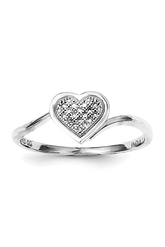 Sterling Silver Rhodium Plated Diamond Heart Ring QR5627