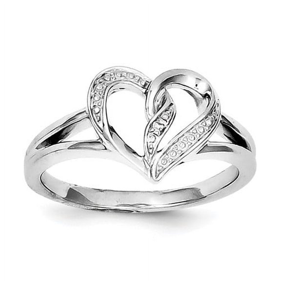 925 Sterling Silver Polished Prong set Diamond Love Heart Ring Size 7 Measures 2mm Wide - Ring for Women