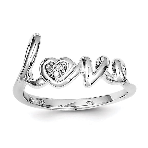 925 Sterling Silver Polished Prong set Rhodium Plated Diamond Love Ring Size 7 2mm Wide Statement Ring for Women