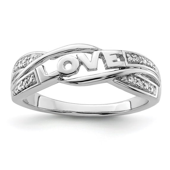 925 Sterling Silver Polished Rhodium Plated Diamond Love Ring Size 6 Measures 2mm Wide - Statement Ring for Women