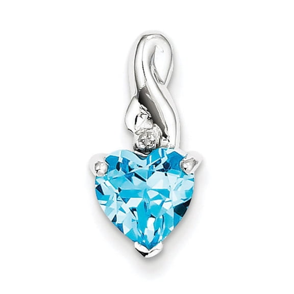 Sterling Silver Rhodium Plated Diamond & Lt Swiss BT Heart Pendant QP2964BT