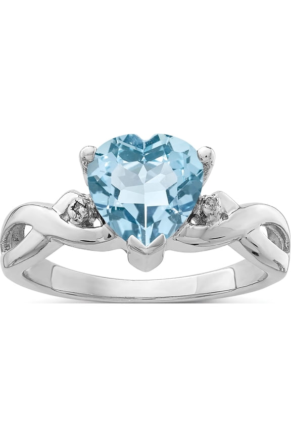 Sterling Silver Rhodium Plated Diamond & Lt Swiss BT Heart Ring