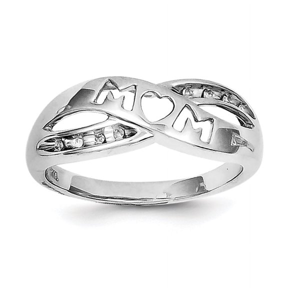 Sterling Silver Rhodium Plated Diamond MOM Ring QR5686