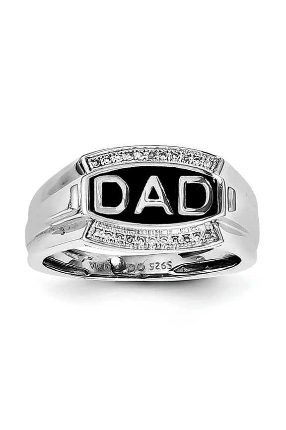 Sterling Silver Rhodium Plated Diamond Men's DAD Ring