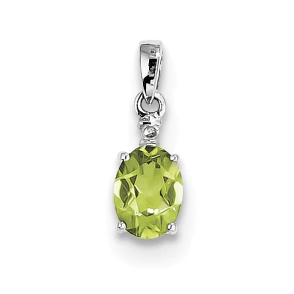 Sterling Silver Rhodium Plated Diamond and Peridot Oval Pendant QP3054PE