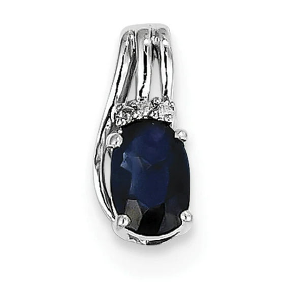 Sterling Silver Rhodium Plated Diamond & Sapphire Oval Pendant QP2979S