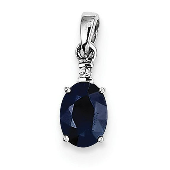 Sterling Silver Rhodium Plated Diamond & Sapphire Oval Pendant QP3054S