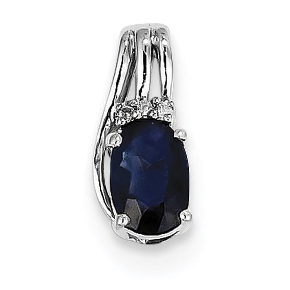 Sterling Silver Rhodium Plated Diamond & Sapphire Oval Pendant