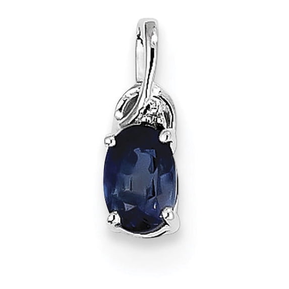 Sterling Silver Rhodium Plated Diamond & Sapphire Oval Pendant