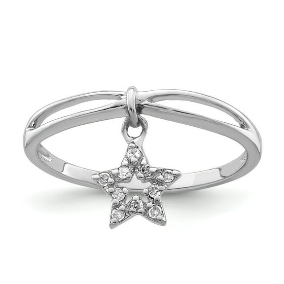 Simply Starz Sterling Silver Rhodium Plated Diamond Star Dangle Ring