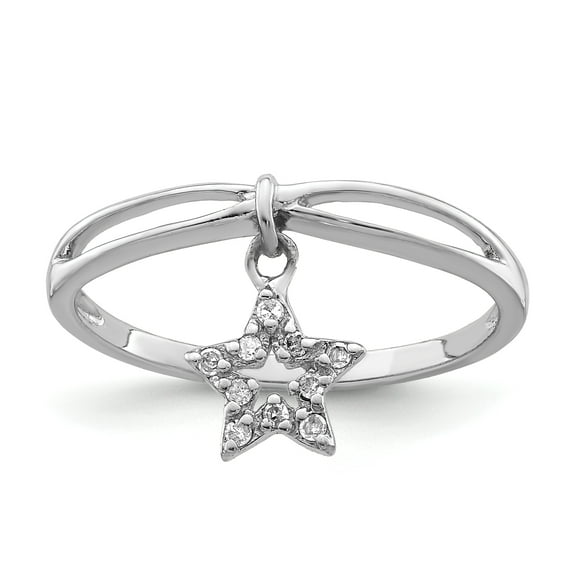 Simply Starz Sterling Silver Rhodium Plated Diamond Star Dangle Ring
