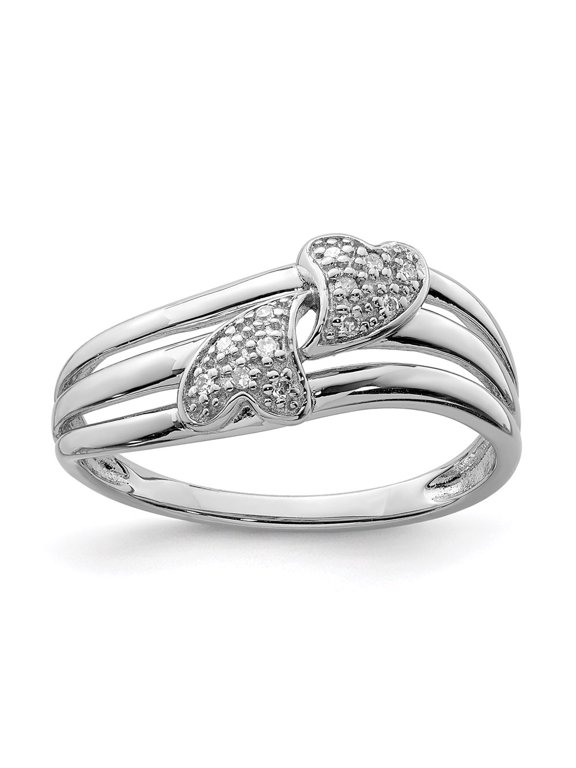 Sterling Silver Rhodium Plated Diamond Two Heart Ring