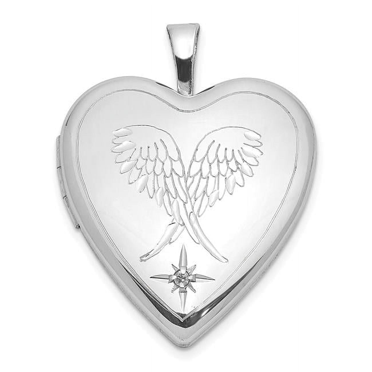 Sterling Silver Rhodium-plated Diamond Wings 20mm Heart Locket Sterling Silver Rhodium-plated Diamond Wings 20mm Heart Locket
