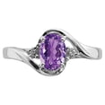 thumbnail image 1 of 925 Sterling Silver Rhodium Plated Diamond and Amethyst Oval Ring Size 9 2mm Wide -  Jewelry Gift for Mom, 1 of 10