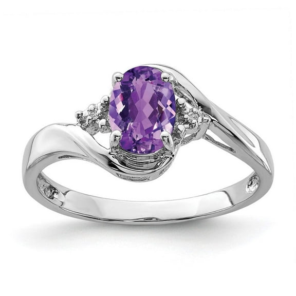 925 Sterling Silver Rhodium Plated Diamond and Amethyst Oval Ring Size 9 2mm Wide -  Jewelry Gift for Mom